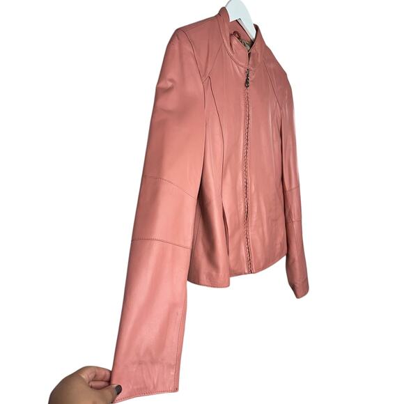 Wilson Vintage Rare Pink 100% Leather Bomber Moto Zip Up Jacket Zip Size Large - Picture 4 of 12
